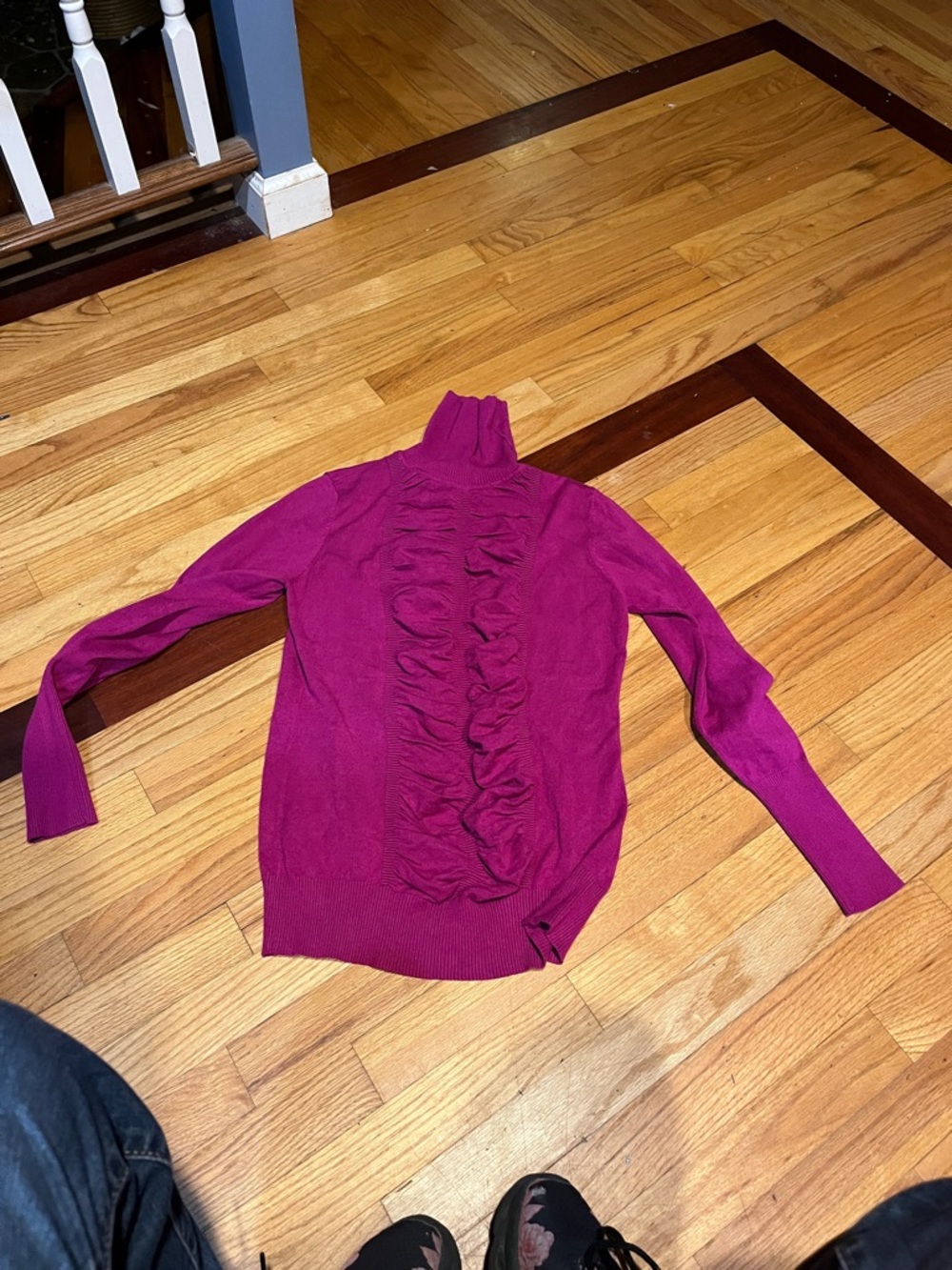 Cache Magenta Ruffle-Front Turtleneck Sweater
